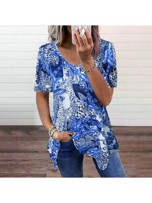 Ladies Short Sleeve Summer Casual Tops Women Crew Neck Loose Shirts Summer Tees