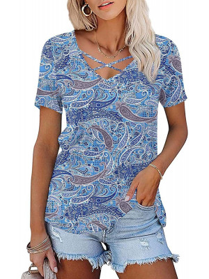 Ladies Floral Tie-dye Short Sleeve Tops Women Pullover Casual Summer Tee Shirts