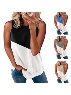 Women Sleeveless Crew Neck Casual Tank Tops Ladies Pullover Solid Vest Tee Shirt