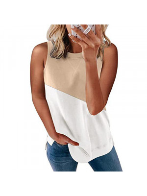 Women Sleeveless Crew Neck Casual Tank Tops Ladies Pullover Solid Vest Tee Shirt