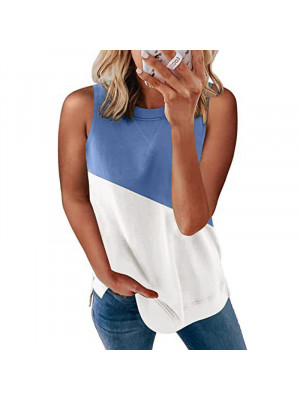 Women Sleeveless Crew Neck Casual Tank Tops Ladies Pullover Solid Vest Tee Shirt