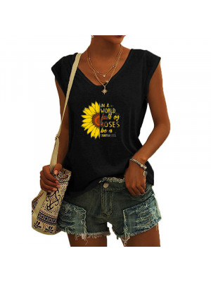 Plus Size Ladies Sleeveless Tank Vest Casual Tops Women Floral V Neck Tee Shirt