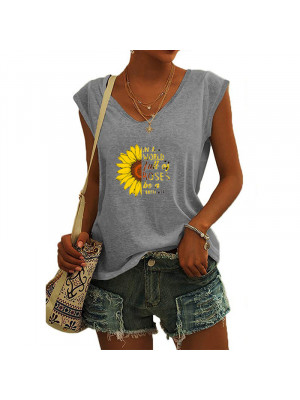 Plus Size Ladies Sleeveless Tank Vest Casual Tops Women Floral V Neck Tee Shirt