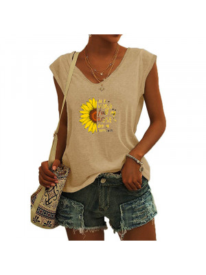 Plus Size Ladies Sleeveless Tank Vest Casual Tops Women Floral V Neck Tee Shirt