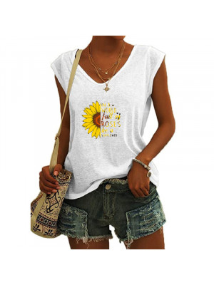 Plus Size Ladies Sleeveless Tank Vest Casual Tops Women Floral V Neck Tee Shirt