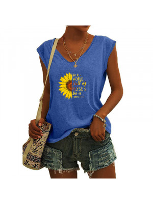 Plus Size Ladies Sleeveless Tank Vest Casual Tops Women Floral V Neck Tee Shirt