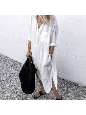 Plus Size Women Casual Blouse Long Shirt Dress Ladies Collared Button Down Dress