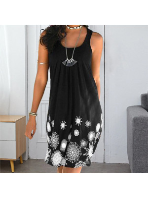 Summer Dresses Women midi Dress Floral Print Sleeveless Beach Casual Dresses 