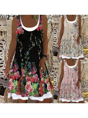 Women Summer Holiday Dress Ladies Boho Beach Loose Floral Sun Dresses Size 6-20