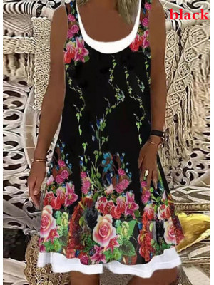 Women Summer Holiday Dress Ladies Boho Beach Loose Floral Sun Dresses Size 6-20