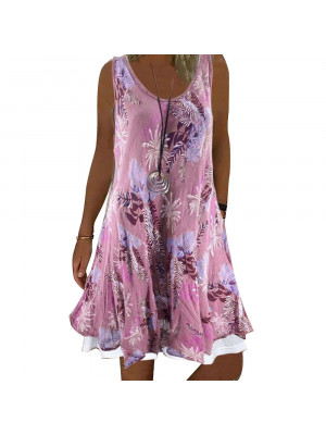 Women Summer Holiday Dress Ladies Boho Beach Loose Floral Sun Dresses Size 10-20