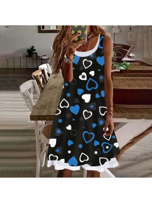 Ladies Sleeveless Floral Summer Casual Dress Women Crew Neck Sundress