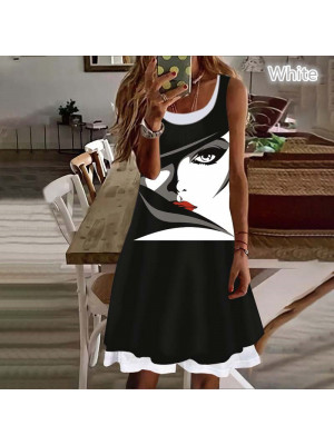 Ladies Sleeveless Floral Summer Casual Dress Women Crew Neck Sundress