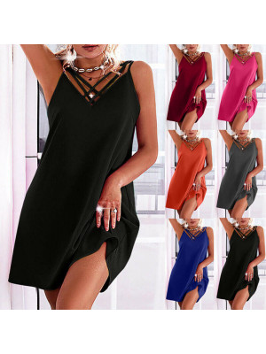 Womens Cross V Neck Dress Ladies Summer Tops Blouse T Shirt Dress Plus Size