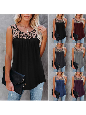 Ladies Sleeveless Pullover Leopard Baggy Tops Women Casual Cami Crew Neck Vest