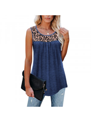 Ladies Sleeveless Pullover Leopard Baggy Tops Women Casual Cami Crew Neck Vest