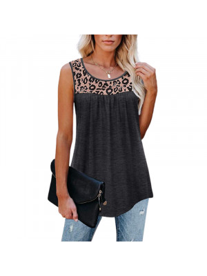 Ladies Sleeveless Pullover Leopard Baggy Tops Women Casual Cami Crew Neck Vest