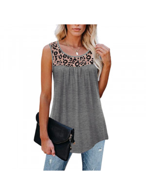 Ladies Sleeveless Pullover Leopard Baggy Tops Women Casual Cami Crew Neck Vest