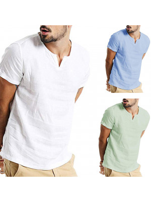 Mens Cotton Linen Solid Tops Ladies Summer Tees