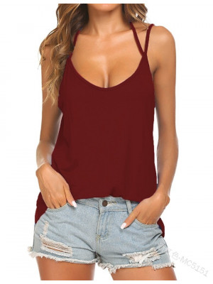 Ladies Sleeveless Crew Neck Halter Vest Women Solid Pullover Tank Cami Baggy Top