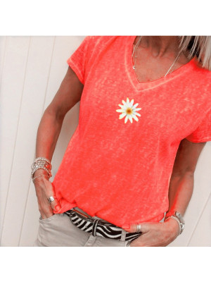 Womens Summer V Neck Print Tops Blouse Lady Casual Short Sleeve T Shirts 6-22