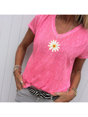 Womens Summer V Neck Print Tops Blouse Lady Casual Short Sleeve T Shirts 6-22