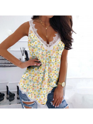 Ladies Sleeveless Floral Tank Tops Women V Neck Vest Sexy Cami Lace Blouse Shirt