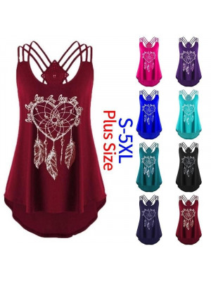 Womens Casual V-Neck T-Shirt Vest Summer Holiday Sleeveless Strap Tank Tee Tops