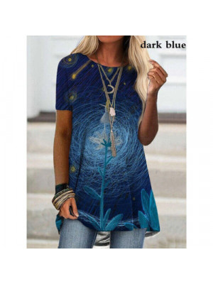 Womens Tunic Long Tops Shirts Blouse Plus Size Ladies Print Hoilday Tee T-shirt