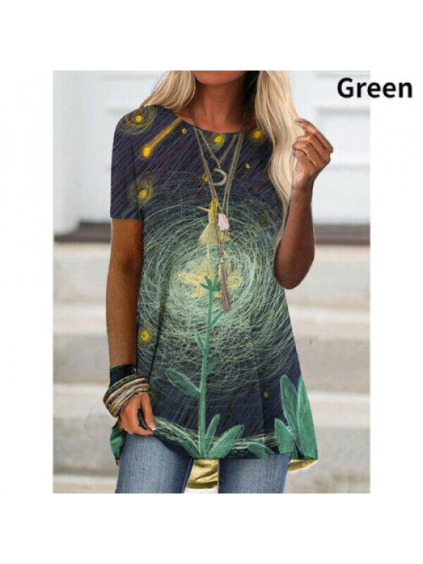 Womens Tunic Long Tops Shirts Blouse Plus Size Ladies Print Hoilday Tee T-shirt