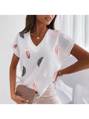 Ladies Short Sleeve Casual V Neck Tops Womens Floral Loose Pullover Tee Shirt