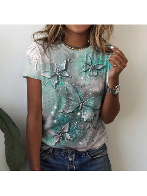 Plus Size Ladies Floral Short Sleeve Tops Women Crew Neck Pullover Tee Shirt UK