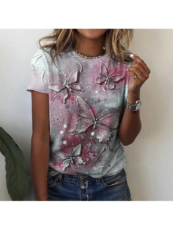 Plus Size Ladies Floral Short Sleeve Tops Women Crew Neck Pullover Tee Shirt UK