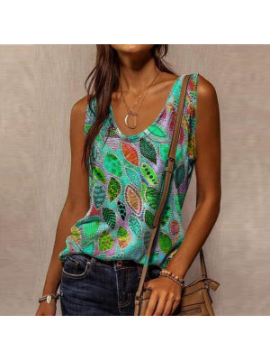 Ladies Summer Casual Tops Ladies Flraol Loose Tank Tops