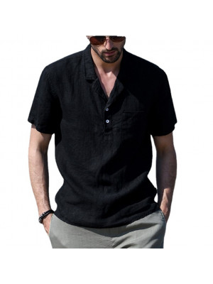 Mens Cotton Linen Pocket Button Up T-Shirt Men Casual Blouse Shirt Solid Tops UK