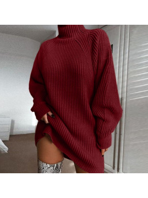 Womens Bodycon Knitted Long Sweater Dress Jumper Winter Pullover High Neck Tops