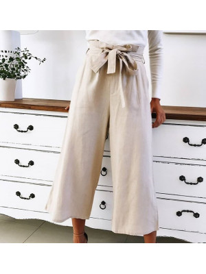 Womens Summer Elastic Waist Casual Loose Trousers Wide Leg Drawstring Pants UK