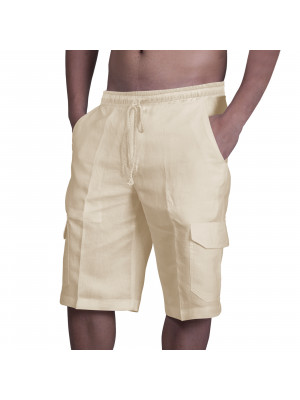 UK Mens Cotton Linen Shorts Elastic Waist Drawstring Summer Loose Casual Pants