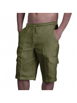 UK Mens Cotton Linen Shorts Elastic Waist Drawstring Summer Loose Casual Pants