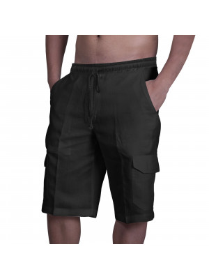 UK Mens Cotton Linen Shorts Elastic Waist Drawstring Summer Loose Casual Pants