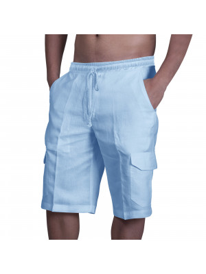 UK Mens Cotton Linen Shorts Elastic Waist Drawstring Summer Loose Casual Pants