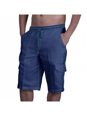 UK Mens Cotton Linen Shorts Elastic Waist Drawstring Summer Loose Casual Pants