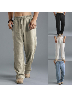 Summer Men's Straight Pants Cotton Linen Beach Loose Yoga Baggy Harem Trousers