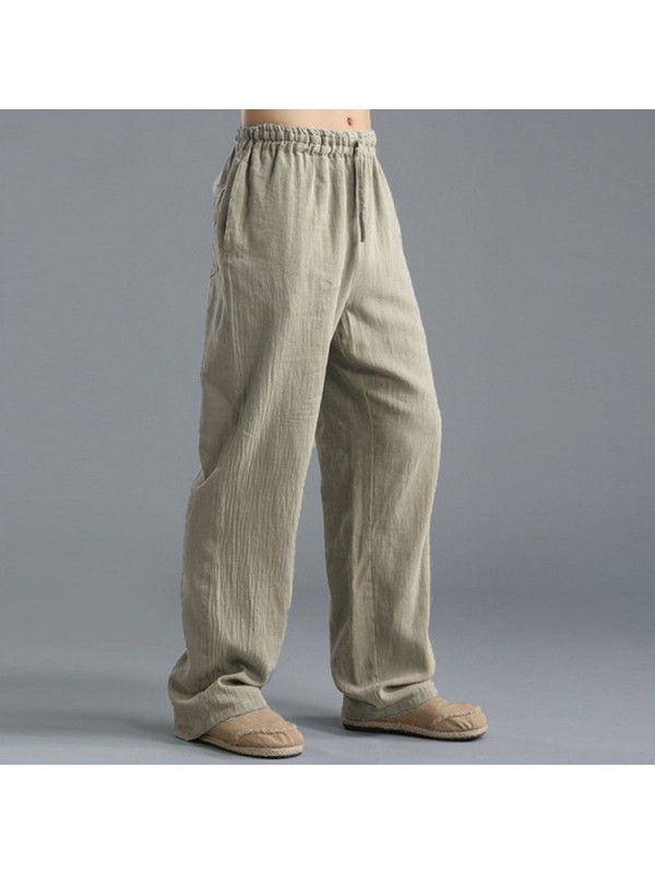 Summer Men's Straight Pants Cotton Linen Beach Loose Yoga Baggy Harem Trousers