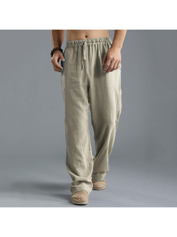 Summer Men's Straight Pants Cotton Linen Beach Loose Yoga Baggy Harem Trousers