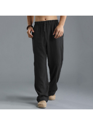 Summer Men's Straight Pants Cotton Linen Beach Loose Yoga Baggy Harem Trousers