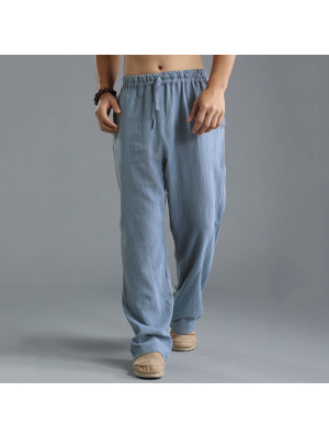 Summer Men's Straight Pants Cotton Linen Beach Loose Yoga Baggy Harem Trousers