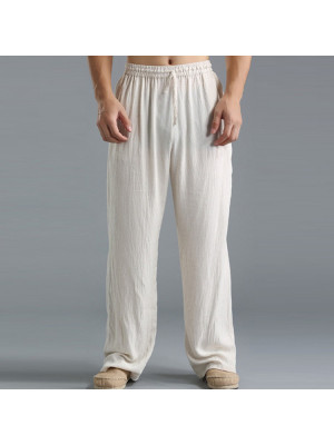 Summer Men's Straight Pants Cotton Linen Beach Loose Yoga Baggy Harem Trousers