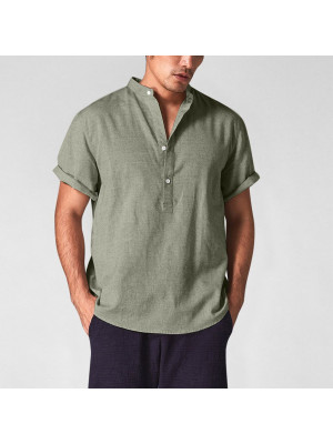 UK Mens Cotton Linen Short Sleeve T-shirt Casual Loose V Neck Button Tops Tunic