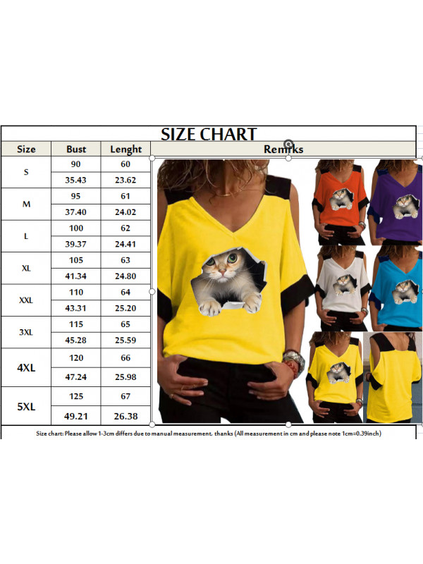 Womens Cute Cat Print Tops Casual Ladies Blouse Short Sleeve Loose T Shirt Tee